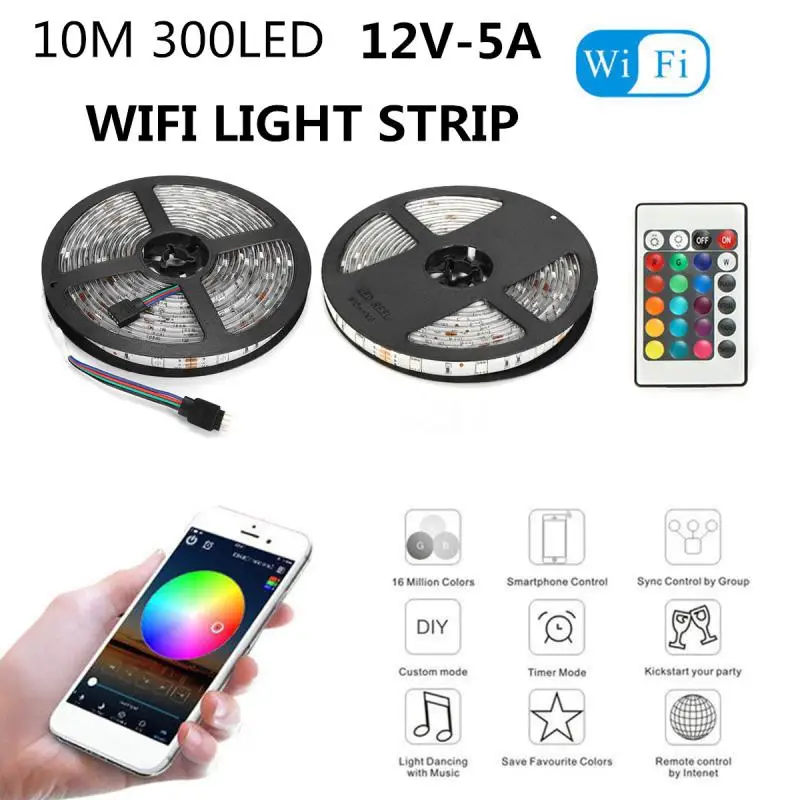 

10M Waterproof Smart Wifi 5050 RGB 300 LED Strip Lights for Alexa Google 100000 Hours Completely Smooth Ultra-bright Flexibe