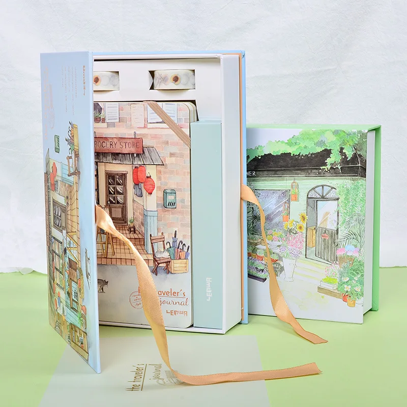 Diário de Viagem Presente para Amigos a5 com Caneta Criativo Planejador Caderno Presente Conjunto Diário Memorandos Nota Livro Impresso Wishi Fitas