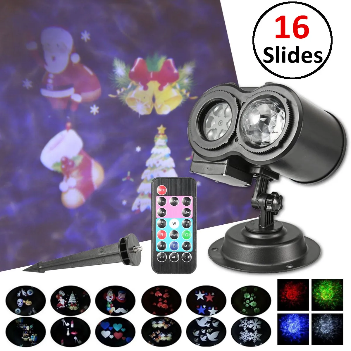 

12 Patterns Christmas Projector Light Waterproof Landscape Laser Lamp Birthday Party Decoration Holiday Lighting Gifts Black