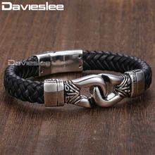 Davieslee браслет с узлом для мужской браслет 316L браслет из нержавеющей стали Черная Плетеная натуральная кожа DLHBM60