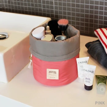 

Fashion Barrel Shaped Travel Cosmetic Bag Make Up Bag Drawstring Elegant Drum Wash Kit Bags Makeup Organizer Storage Beauty Bag