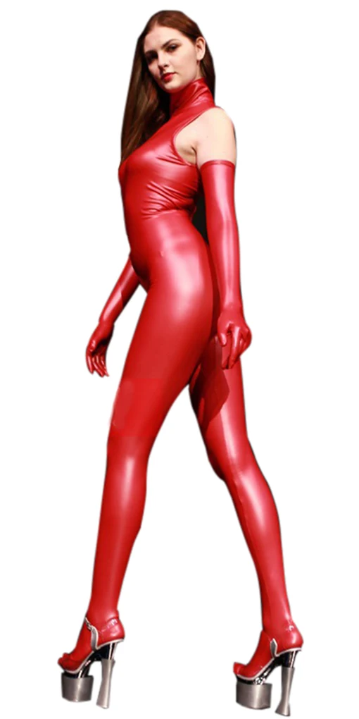 LinvMe, Женский синтетический латекс, без рукавов, высокая горловина, Zentai, косплей, комбинезон, резина, боди, комбинезон, Клубная одежда, боди, костюмы, тела - Цвет: Красный