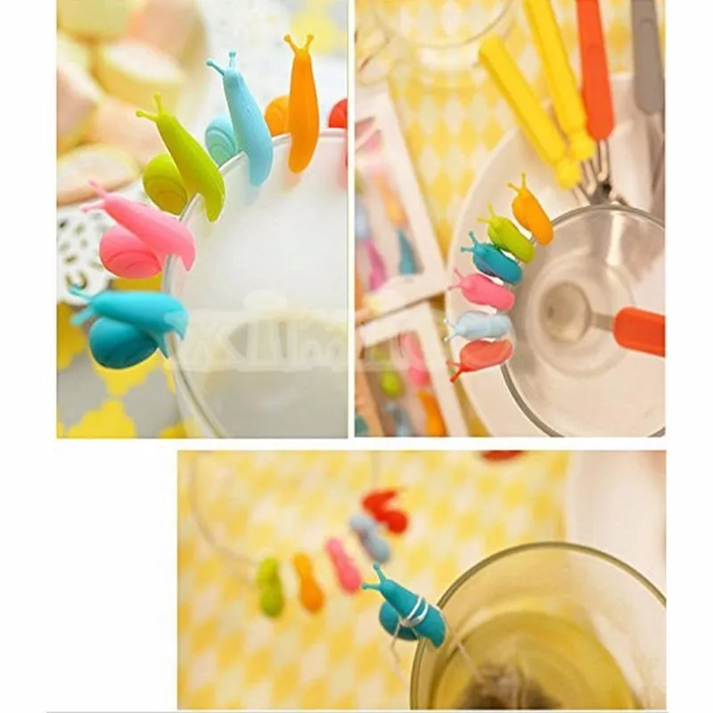 6pcs Tea Bag Clip Cute Candy Colors Snail Wineglass Label for Hanging Tea Bag Mug Cup Clip Party Supplies Novelty Product  (3)