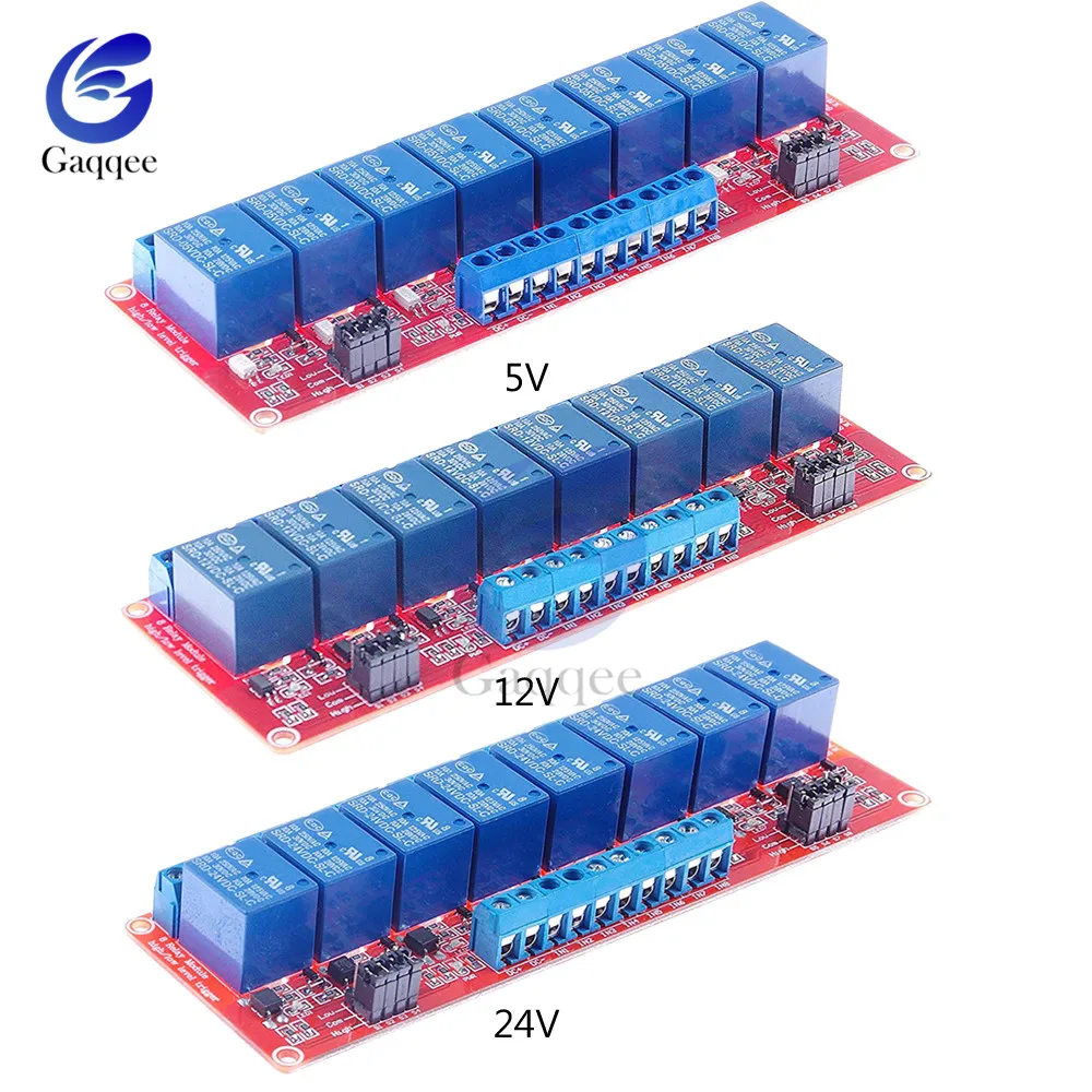 

DC 5V/12V/24V 8 Channel Relay Shiled High & Low Level Trigger Regualtor Voltage Relay Board Optocoupler for Arduino Relay Module