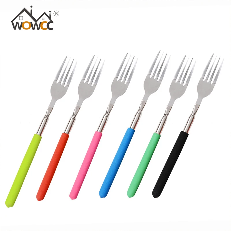 

23.5-70cm DIY Extendable Dinner Fruit Dessert Long Fork Stainless Steel Telescopic Fork Cutlery Kitchen Gadgets BBQ Accessories