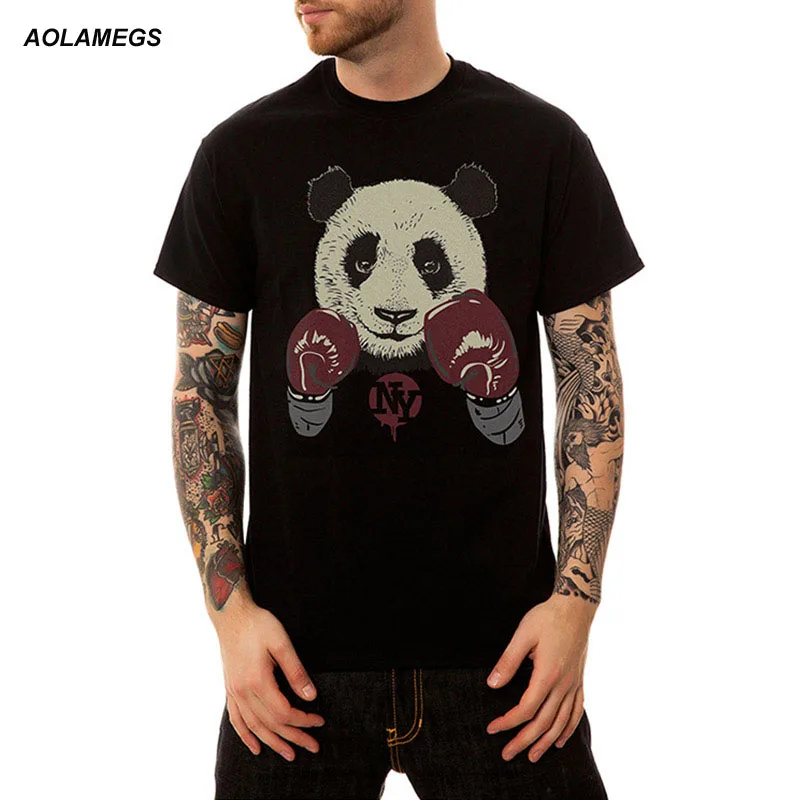 

Aolamegs T-shirt Men Panda Printed Short Sleeve Tee shirt Fashion Street Hip Hop Creative Tops Cartoon Animals Couples T shirts