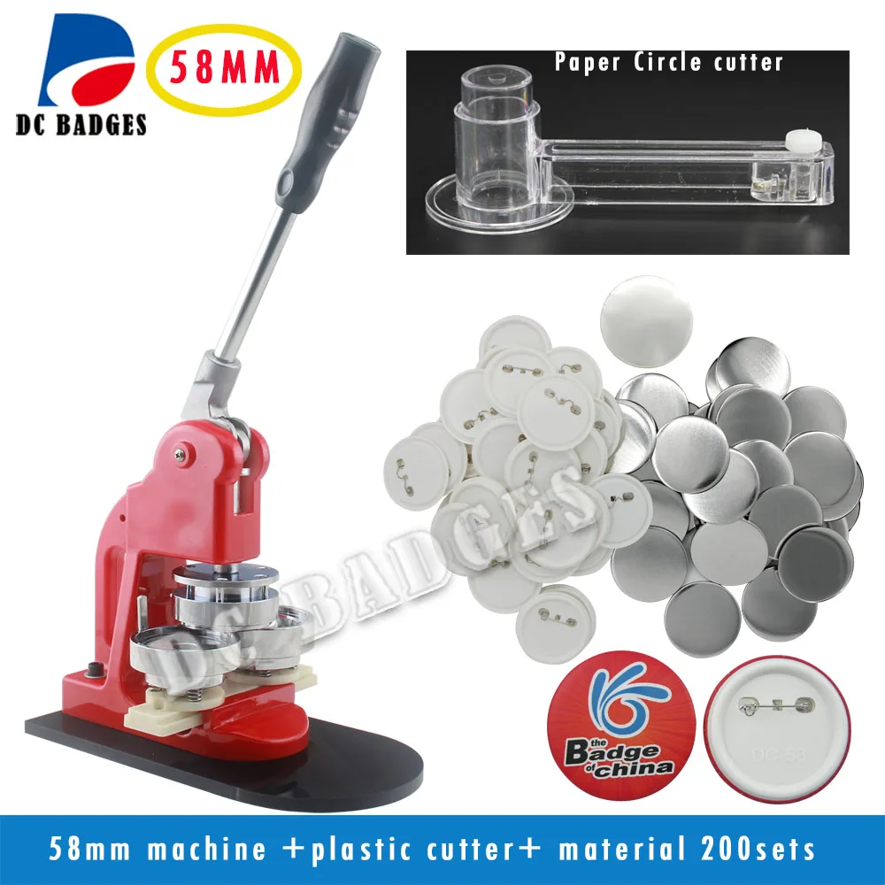 

Free Shipping 2.1/4"(58mm) Badge Making Machine + Adjust Badge Paper Circle Cutter+200 Plastic Blank Badge Buttons