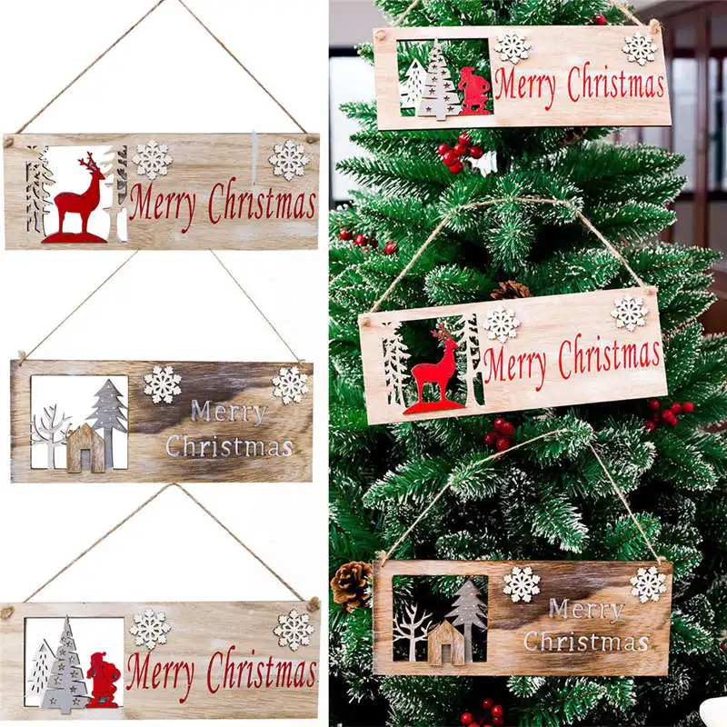 2019 Рождественский Новый год Алфавит дома пластины полые украшения двери висит кулон деревянный висит елка Рождественская елка #2o23