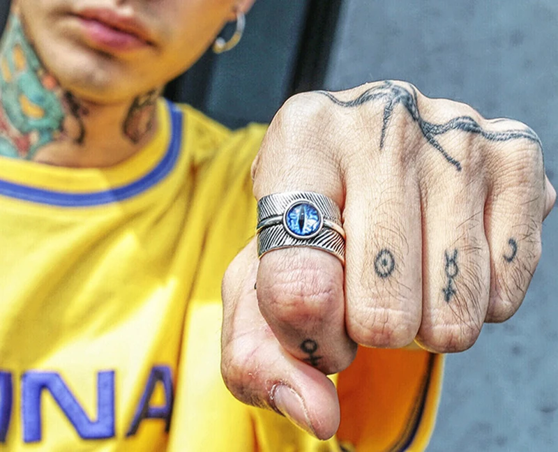 Qevila Fashion Punk Rings Five Color Alloy Vintage Gothic Evil Eye Rock Rings Hiphop Adjustable Rings for Women Men Jewelry Gift (4)