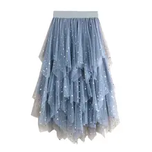 Однотонная женская юбка летняя юбка-пачка рисунок звезды луны Асимметричная юбка для девочек W30222