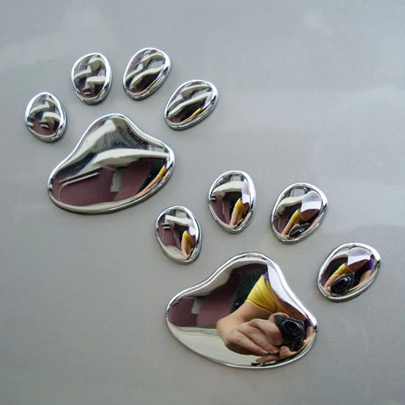 

Car Sticker Metal Cool Design Paw Silver 3D Animal Dog Cat Bear Foot Prints Footprint Decal Car Decoration Exterior Accessories