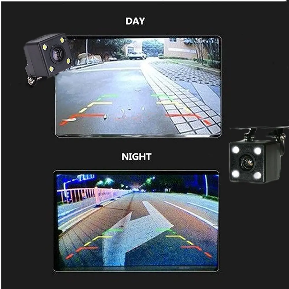 Podofo 4 Led Lamps Reverse Camera Night Vision HD Car Rear View Camera Wide View Angle Reverse Parking Assistance Backup Cameras