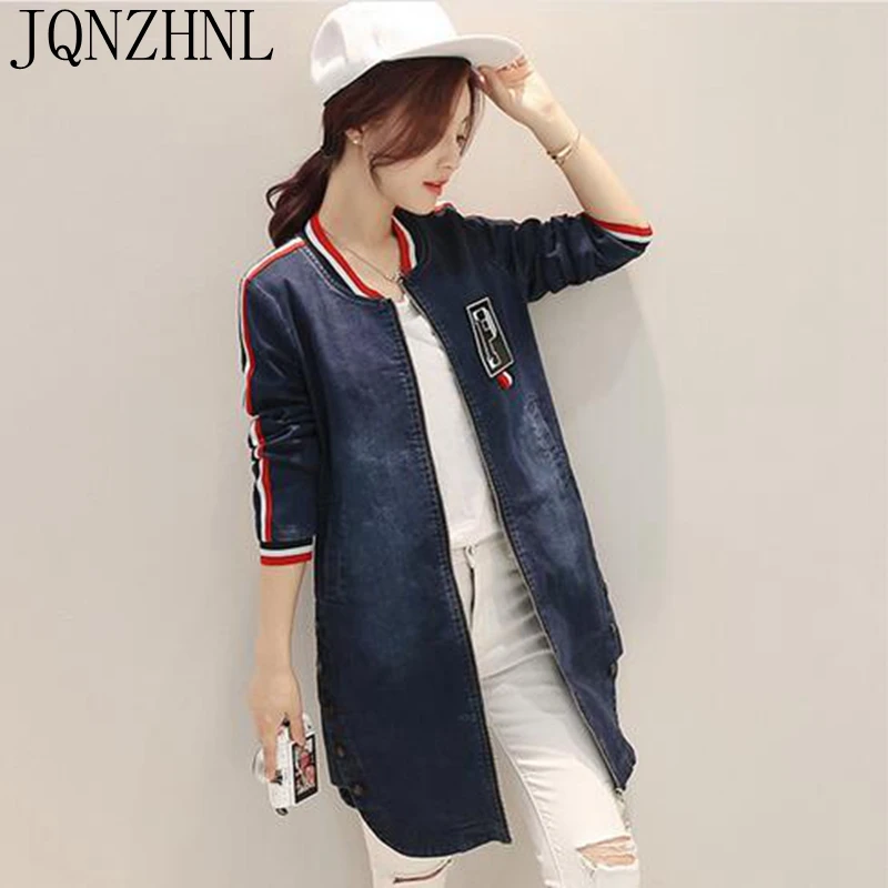 JQNZHNLSpring Женщины Clothing 2017 Новая Мода джинсовая куртка Ковбой печати Средней Длины