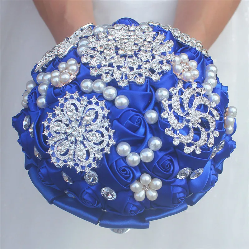По индивидуальному заказу различные стили Королевский синий свадебный букет лента роза Стразы для украшения невесты Свадебный букет
