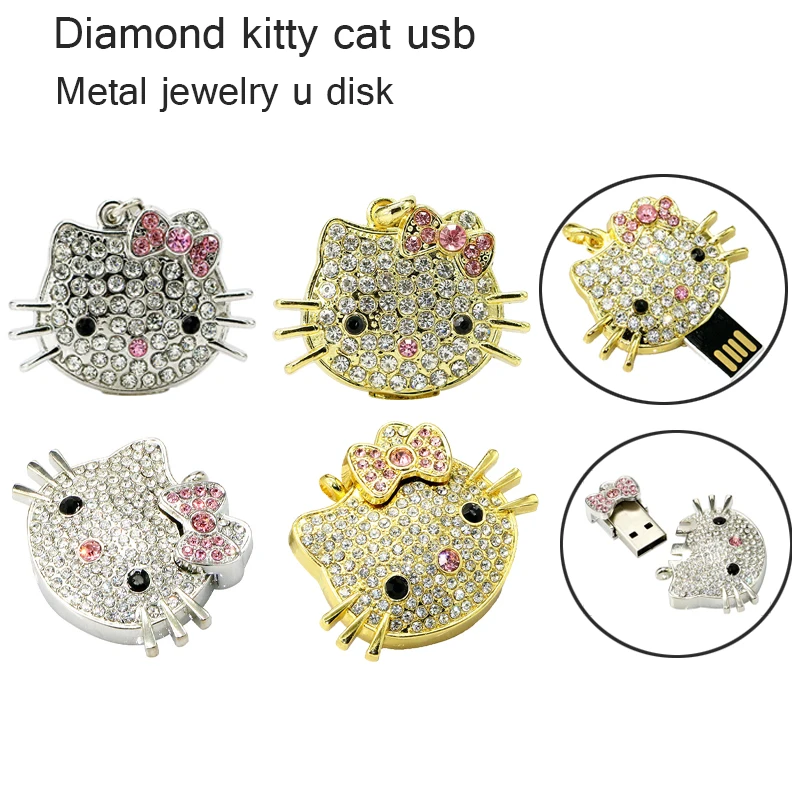 Оптовая продажа 1 г 2 г 4 г 8 г 16 г 32 г 64 г U диска. hello kitty U диск crystal ожерелье Творческий U диска карту флэш-памяти с интерфейсом usb 100% реальная