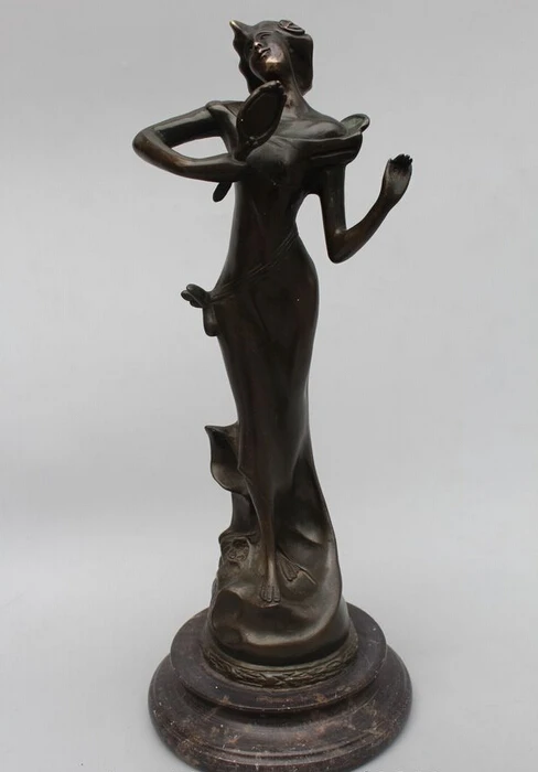

18"Western Art Bronze Marble Belle Angell Girl Candlestick candler Statue