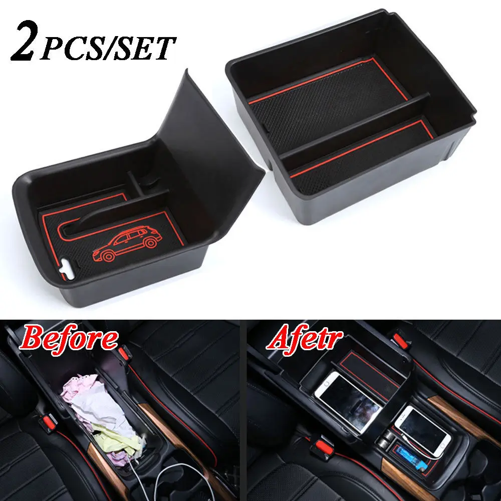 

For Honda CRV CR-V 2017 2018 2pcs Car Inner Console Armrest Storage Box Secondary Cover Trim Black Car Styling Accessories