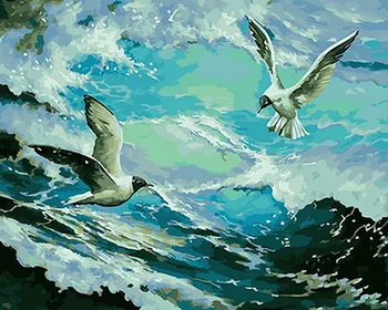

Unframe diy picture oil painting by numbers paint by number for home decor canvas painting 5065cm seabird