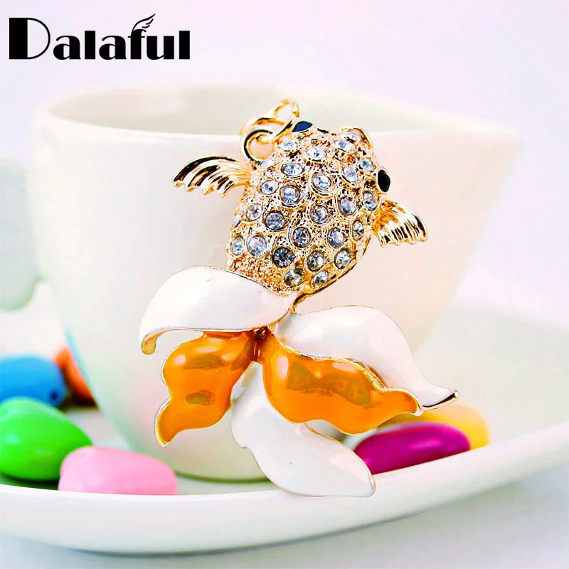 Dalaful, уникальные брелки с рыбками, Кристальный брелок, держатель, сумка, пряжка, подвеска, металлические брелки для автомобиля K303