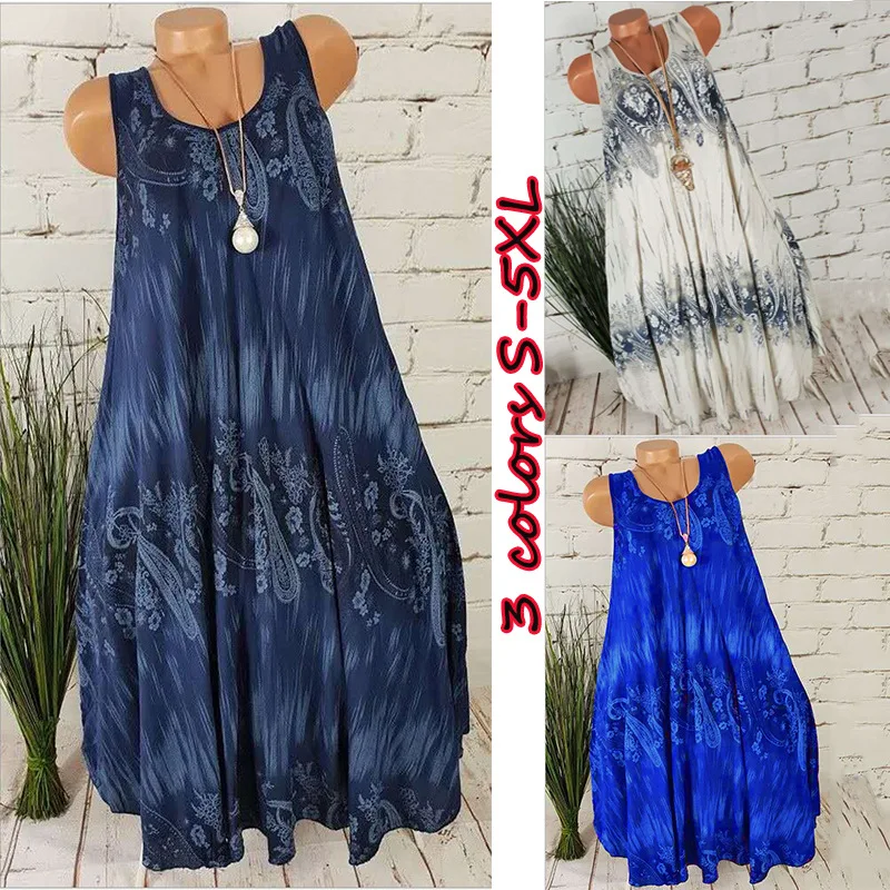 

summer dress 2019 Hot women fashion sleeveless print beach large dresses casual ladies vestidos de verano sundress ropa mujer