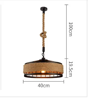 Американская деревенская кованая креативная Подвесная лампа кофейная бар столовая ручная вязка пеньковая веревка люстра - Цвет корпуса: Dia40cm