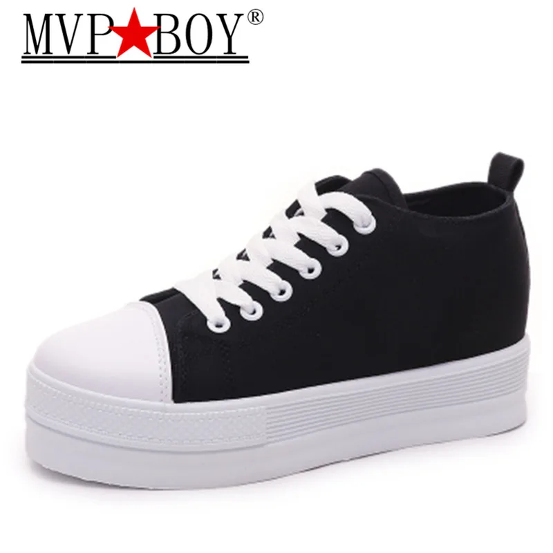 

MVP BOY Classic Women Canvas Shoes Casual Lacing Platform Elevated Women Sneakers Solid Color Black White Student Shoes