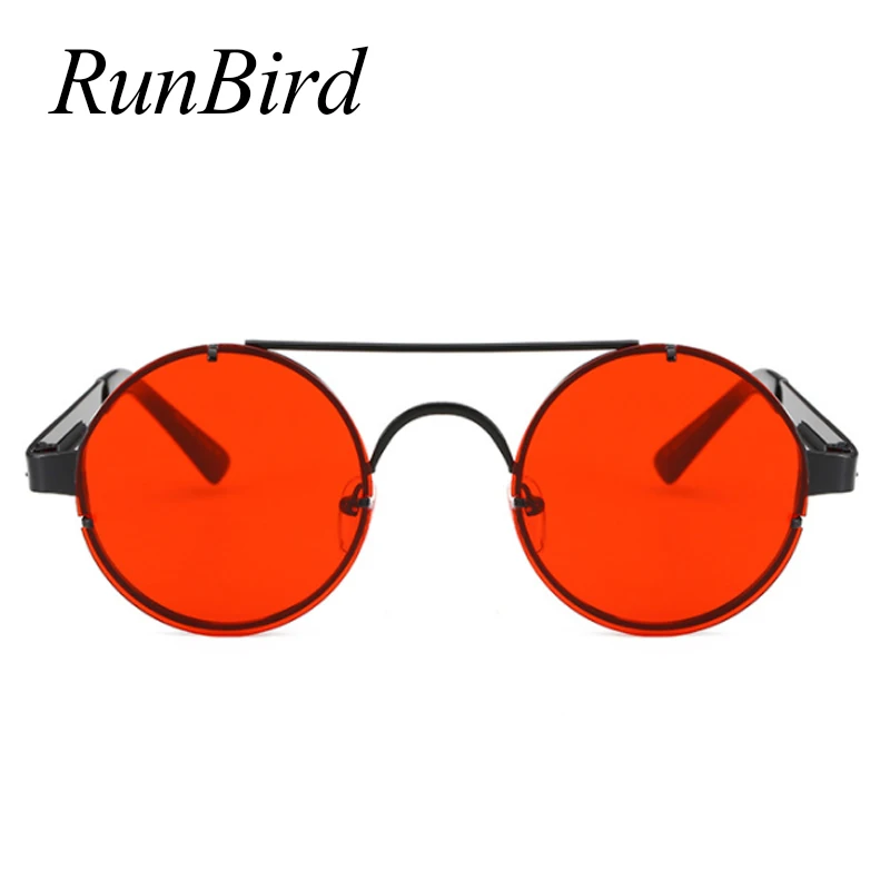 RunBird Ретро стимпанк Солнцезащитные очки Мужские брендовые дизайнерские красные круглые солнцезащитные очки для женщин винтажные металлические солнцезащитные очки UV400 оттенки 1156R