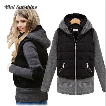 

Fashion Women Winter Jacket Knitted Patchwork Long Sleeve Short Coats Slim Fit Bomber Jacket Warm Parkas Feminina z30