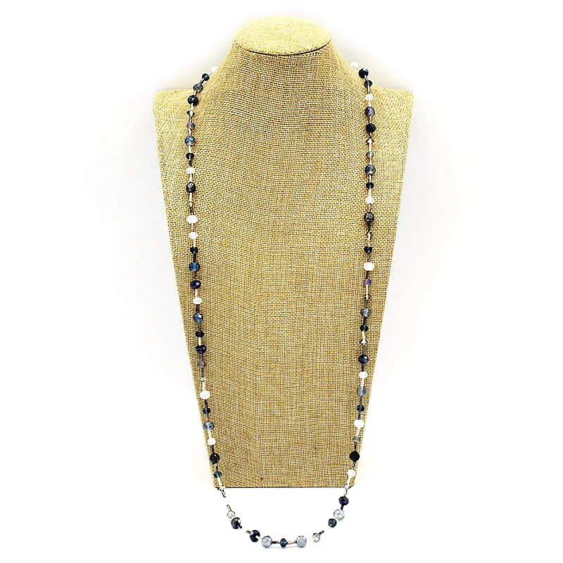 Новинка, Элегантное длинное ожерелье с кристаллами для женщин, длинная цепочка, ожерелье с каменными бусинами, s-образный воротник, модное женское ювелирное изделие