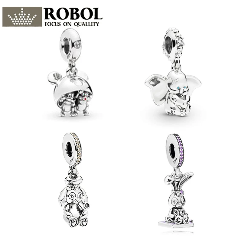 

ROBOL 1:1 Spring PAN New 925 Sterling Silver Cute Animal Cartoon Rabbit Elephant Squirrel Brother Hanging Charm Beads Wholesale