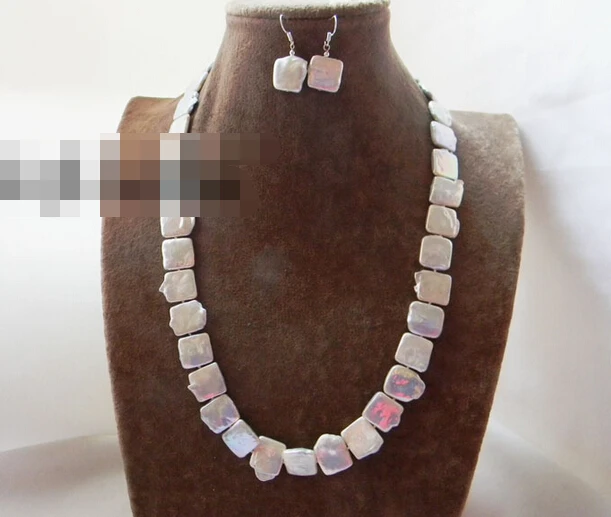 

Fast shipping + 12546 White Square Freshwater Pearl Necklace Earring Set (A0516) -Bride jewelry free shipping