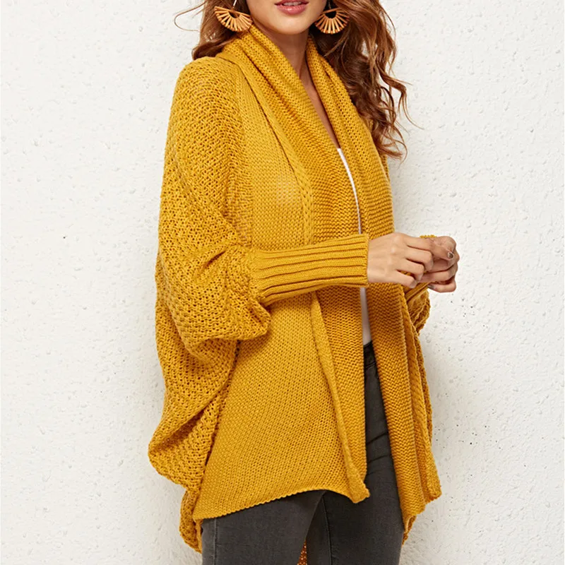 

Batwing Sleeve Knitwear Cardigan Women Large Size Knitted Sweater Cardigan Female Elegant Jumper Coat Autumn Winter
