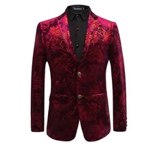 Красивый мужской бархатный костюм с 2 пуговицами, зазубренный отворот, цветочный узор Пейсли, маскарадный пиджак, мужской свадебный костюм
