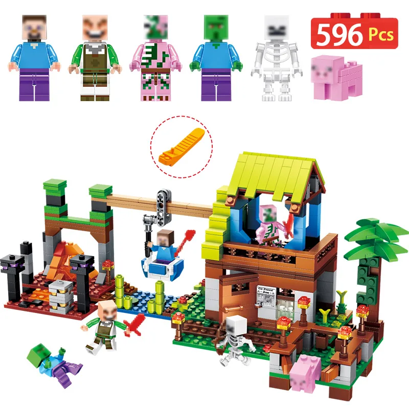 

596PCS My World Lava Cable Car Blocks Compatible LegoINGLYS Minecrafted Module Designer Educational Bricks Toys for Children