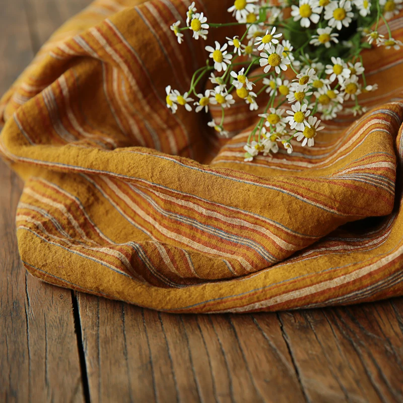 Высококачественная однотонная льняная ткань тост в светло-коричневые полоски tissu высококачественные рубашки, широкие брюки льняная ткань