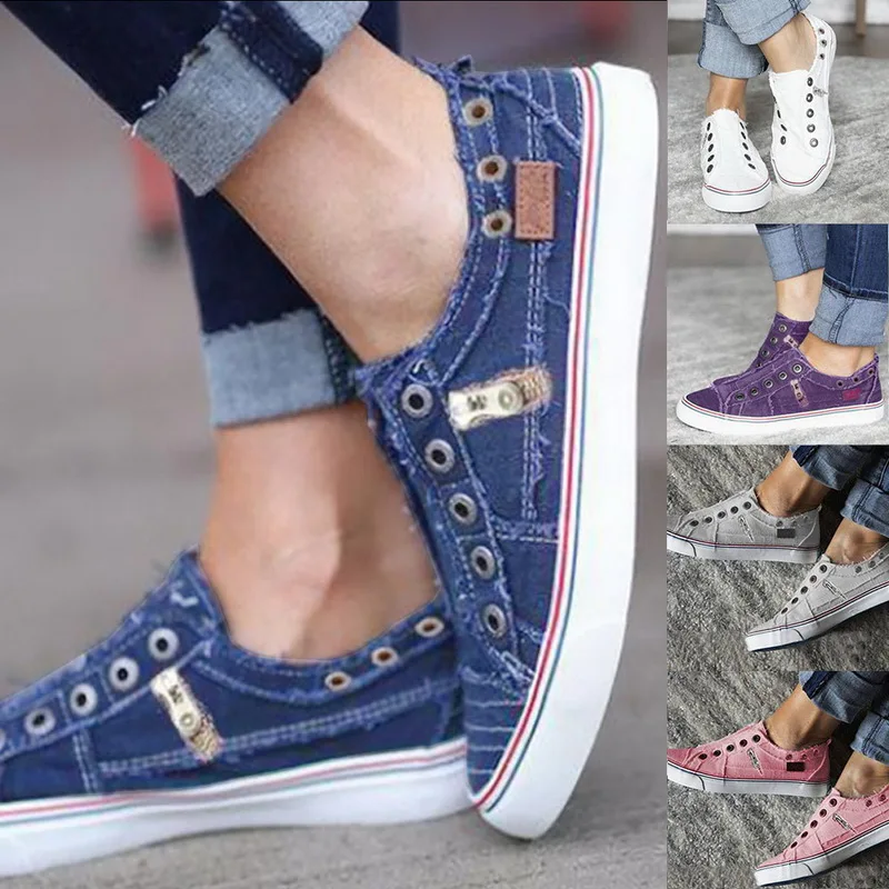 

Canvas Shoes For Women Casual Vulcanize Flat Shoes Sneakers Ladies Low-cut Zipper Trainers 2019