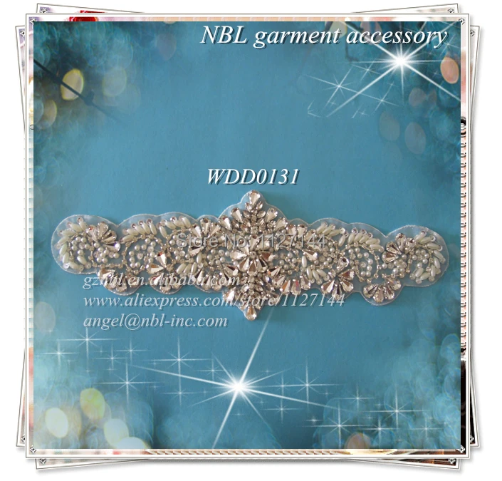 

(30 PIECES)Wholesale bridal sash beaded sewing crystal rhinestone pearl appliques iron on for wedding dresses sash belt WDD0131