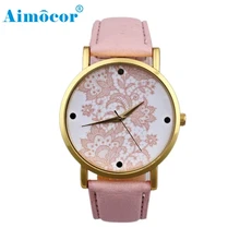 2017 New Designed RelogioClassical Feminino Clock Women Round Lace Printed Faux Leather Quartz Analog Dress Wrist Watch Gift 322