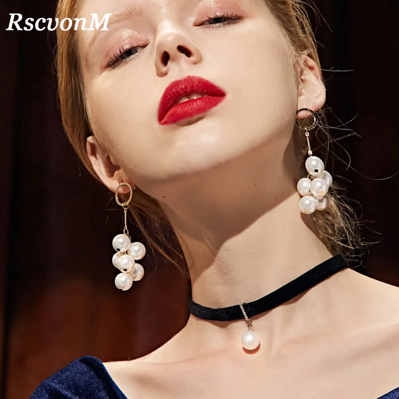 

RscvonM New Fashion Jewelry simulated Pearl Earings brincos Gold Color Earrings For Women Pendientes trendy Drop earrings charm