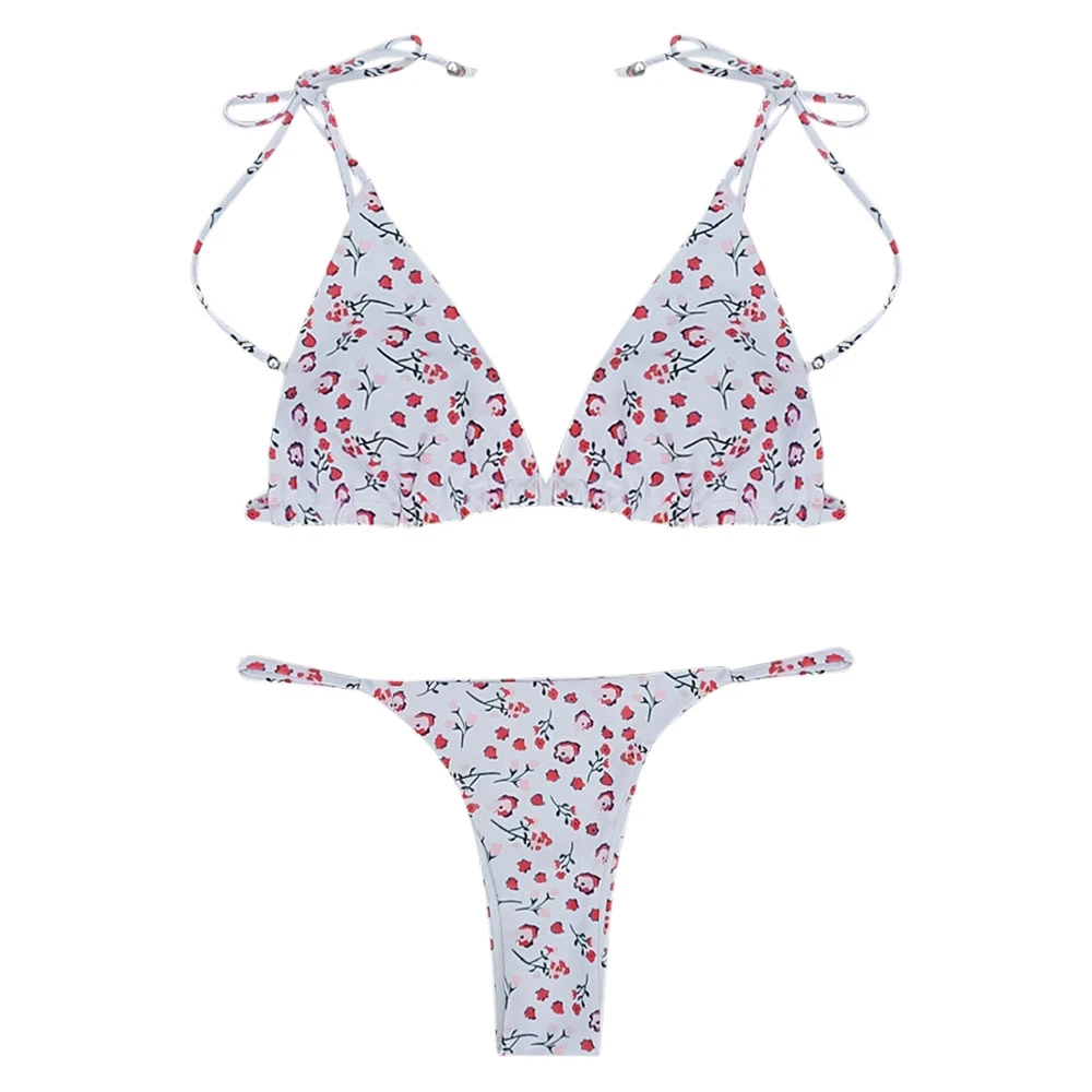 

Mico Bikini Set Sexy Bathing Suit Brazilian Biquini Spaghetti Strap Bikini Sweet Tie Strap Floral Print Two Piece Swimsuit