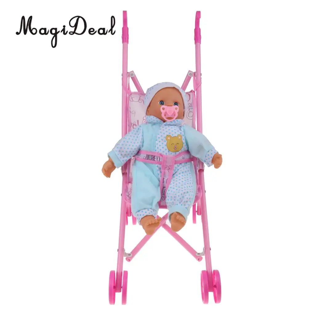 Mini Pushchair Stroller Foldable Baby Doll Trolley With Swivel Wheels & Newborn Infant Doll For Baby Doll Supplies Accessory