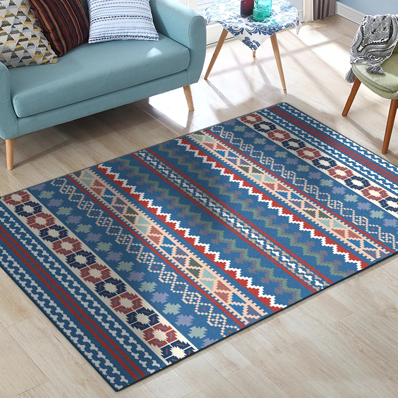 Fashion Ethnic National Style Bohemia Blue Red Striped Door Floor Mat Living Room Parlor Bedroom