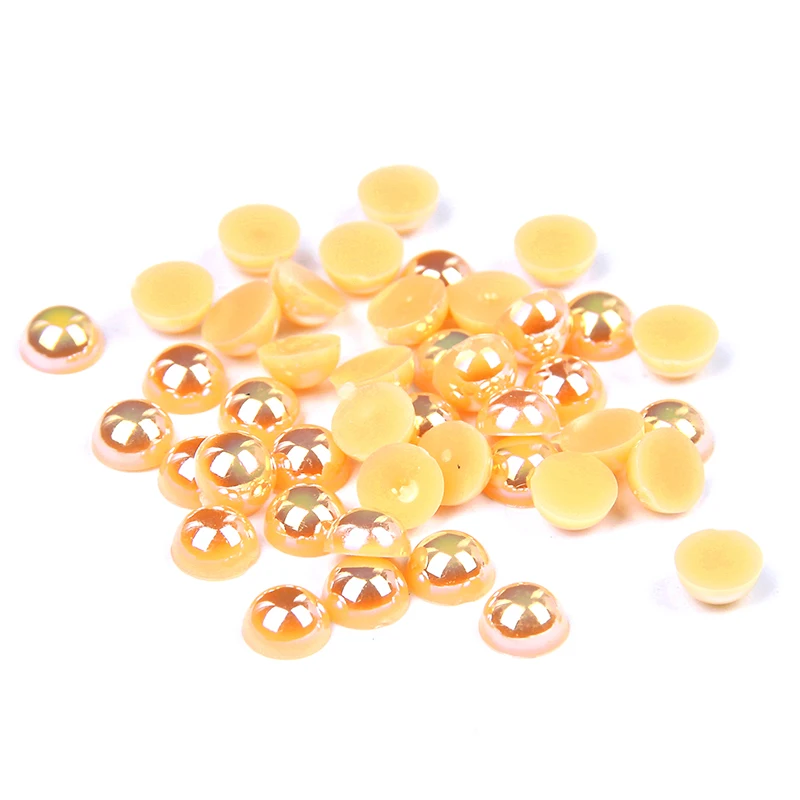 

Resin Half Round Pearls Beads Many Sizes Orange AB Color Glitter Non Hotfix Design 3D Nails Art Clothes Backpack DIY Decorations