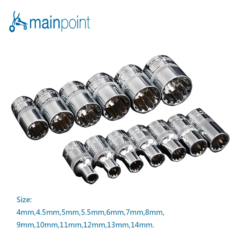 

Mainpoint 13Pcs 12-Point Spanner Socket Sets 1/4"(6.3mm) Combination Drive Nut CR-V For Eight Screws Auto Car Repair Hand Tools