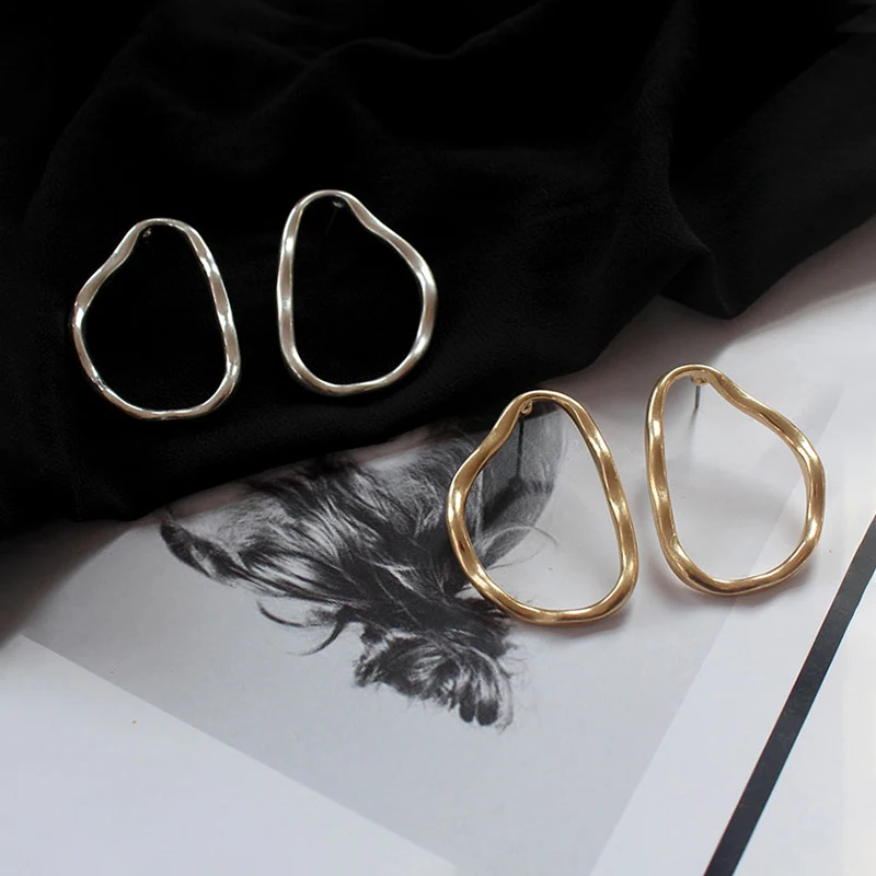 SRCOI простой: золото, серебро, цвет металла Геометрическая неправильная овальная Женская Сережка-гвоздик круг Европа серьга в стиле «минимализм» для женщин