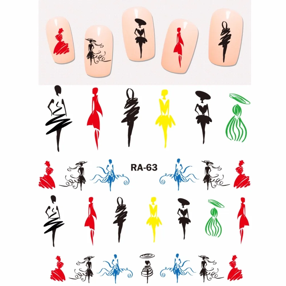 Искусство ногтей Красота вода наклейка слайдер UNI цвет мода шоу девушка абстрактная леди танцор балет RA061-066