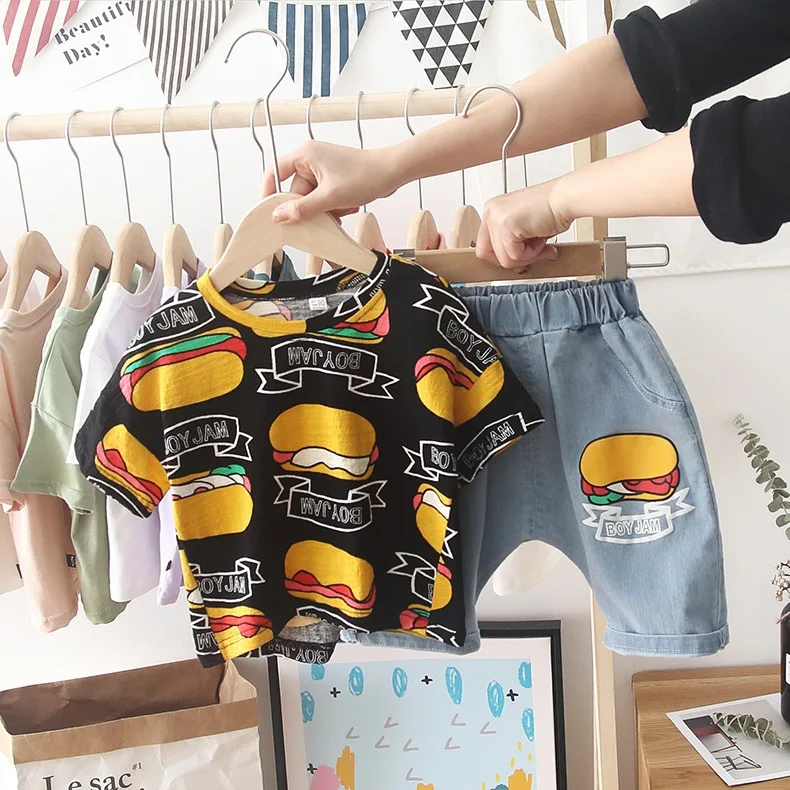 

Cartoon Pattern Baby Boy Summer Clothing Outfits Baby Girl Lovely Hot Dog Clothing Sets