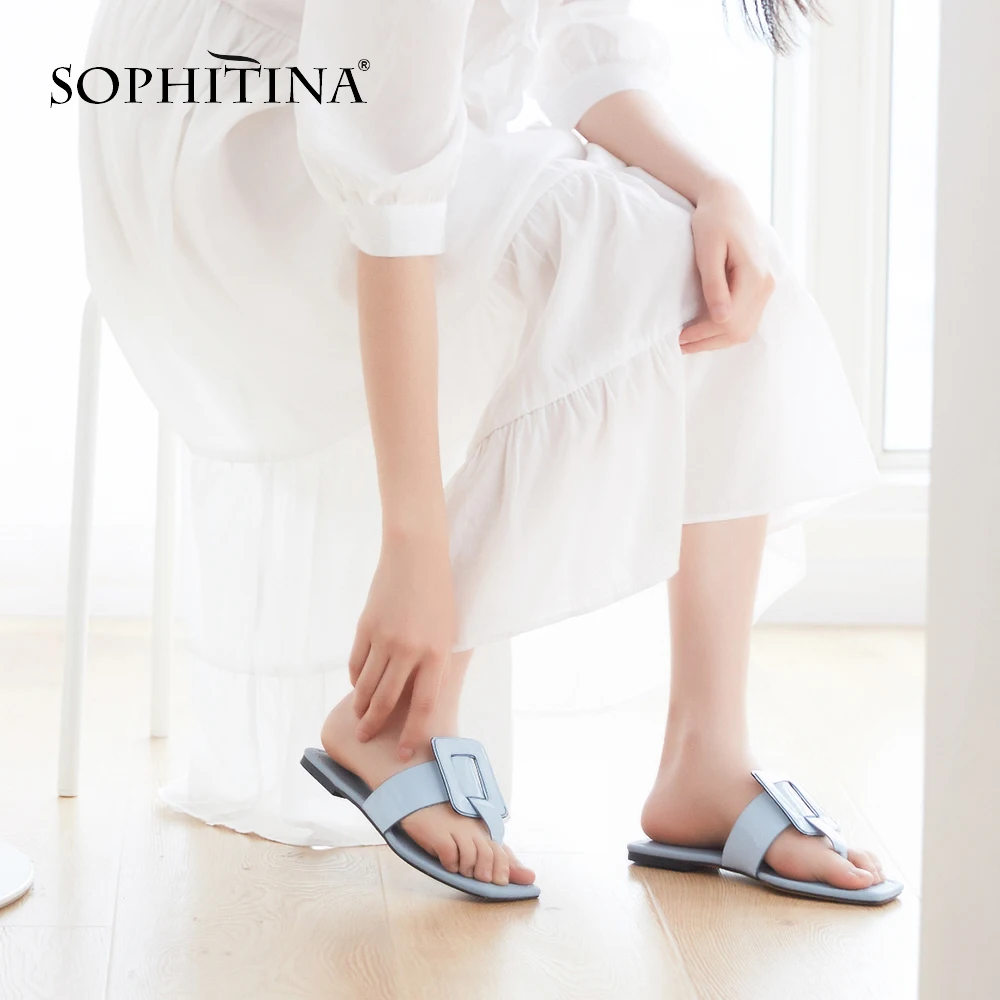 

SOPHITINA Stylish High Quality Genuine Leather Ladies Sandals Casual Slip-On Shallow Shoes Summer Low Heel Women Sandals PO198