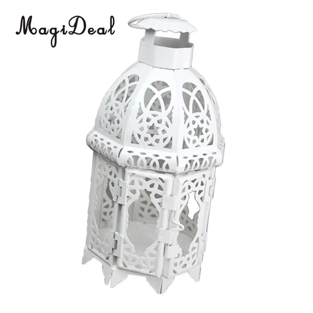 Moroccan Vintage Metal Hollow Glass Moroccan Hanging Tea Light Holder Candle Lantern Xmas Decor