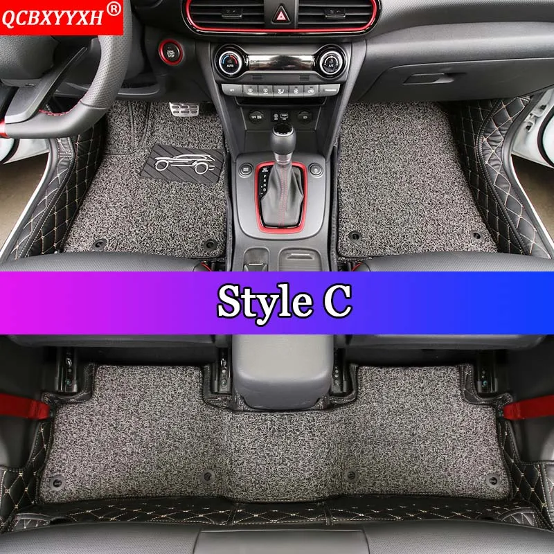 QCBXYYXH автомобильный Стильный коврик для пола кожа все кожаный лоток ковер грузовой лайнер на заказ багажник ковер для hyundai Kona Encino - Название цвета: Style C